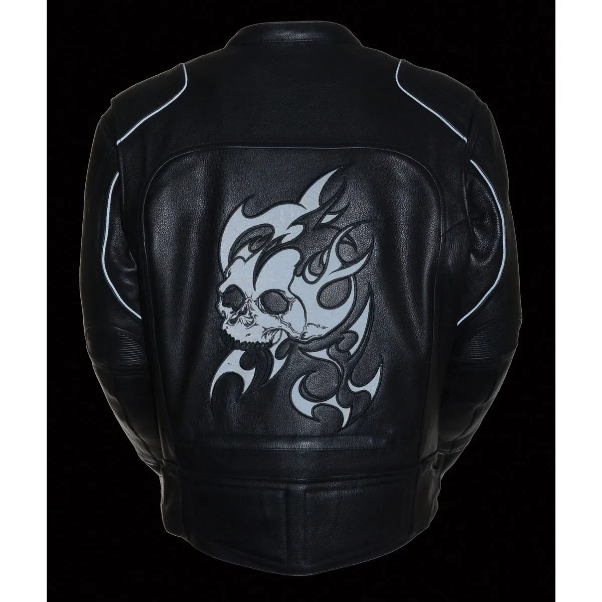 Milwaukee Leather MLM1510 Men's Black Leather Scooter Jacket with Reflective Skull