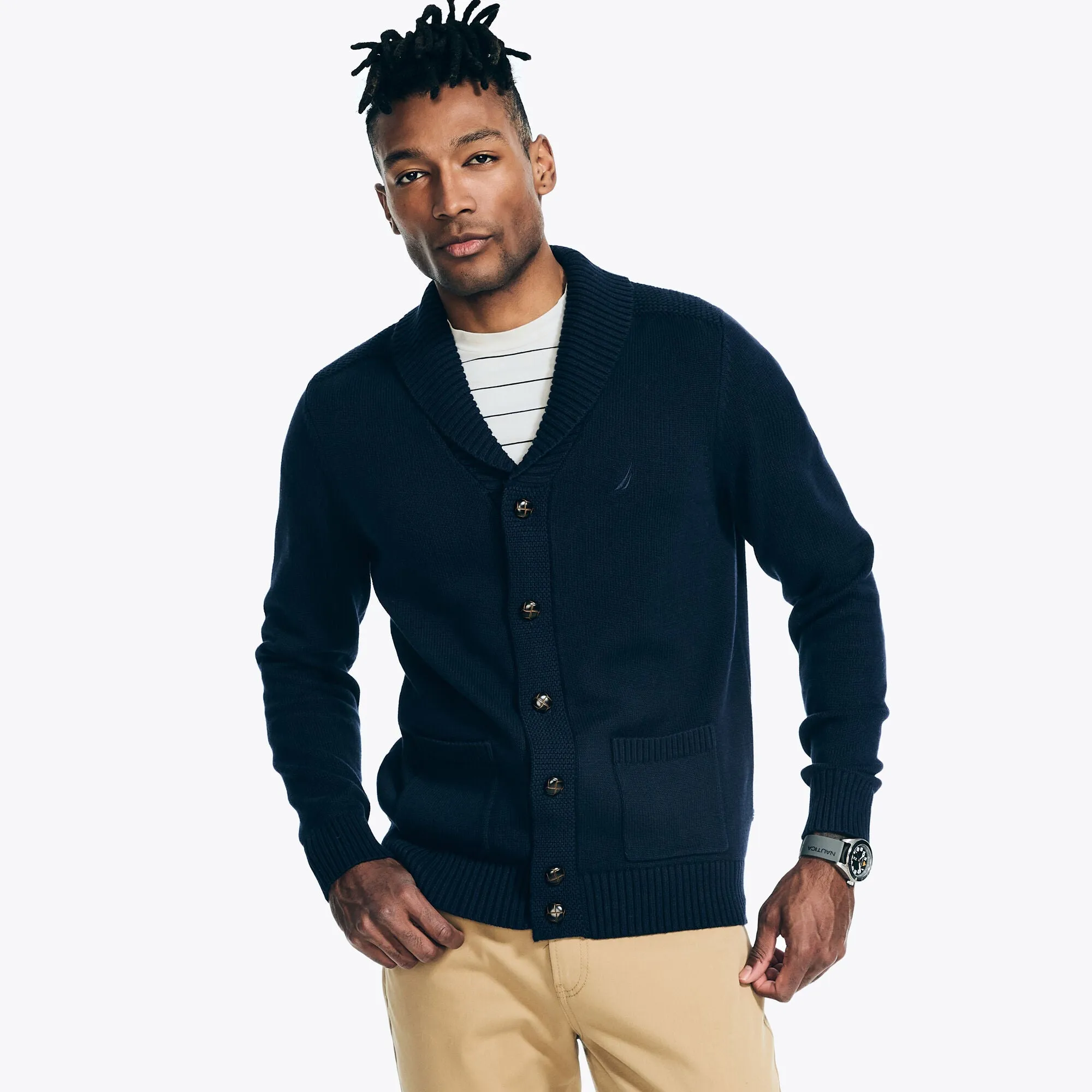 Nautica Men's Racking Stitch Cardigan Sweater