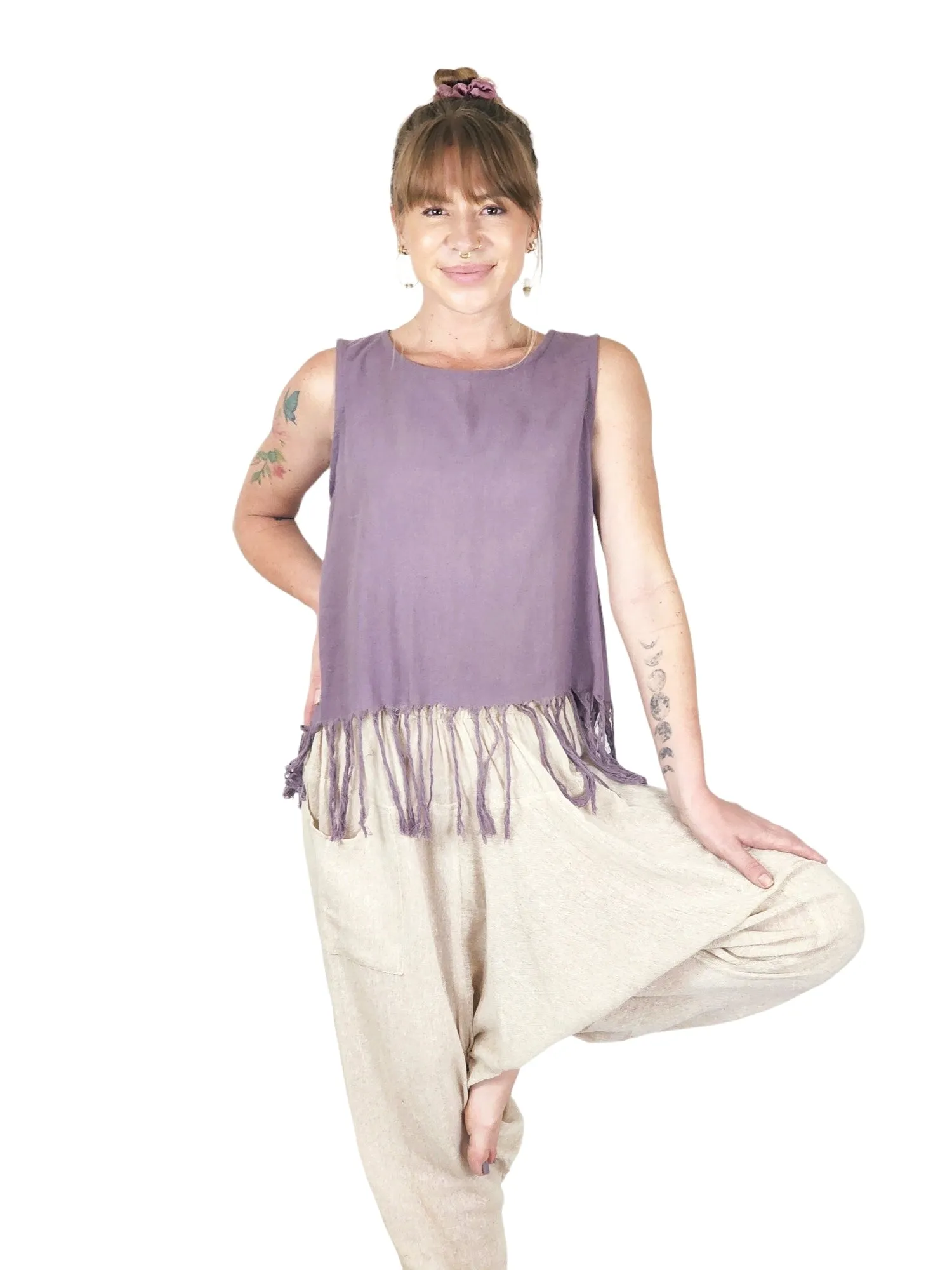 Organic Cotton Sleeveless Fringe Tops (Multiple Colors)