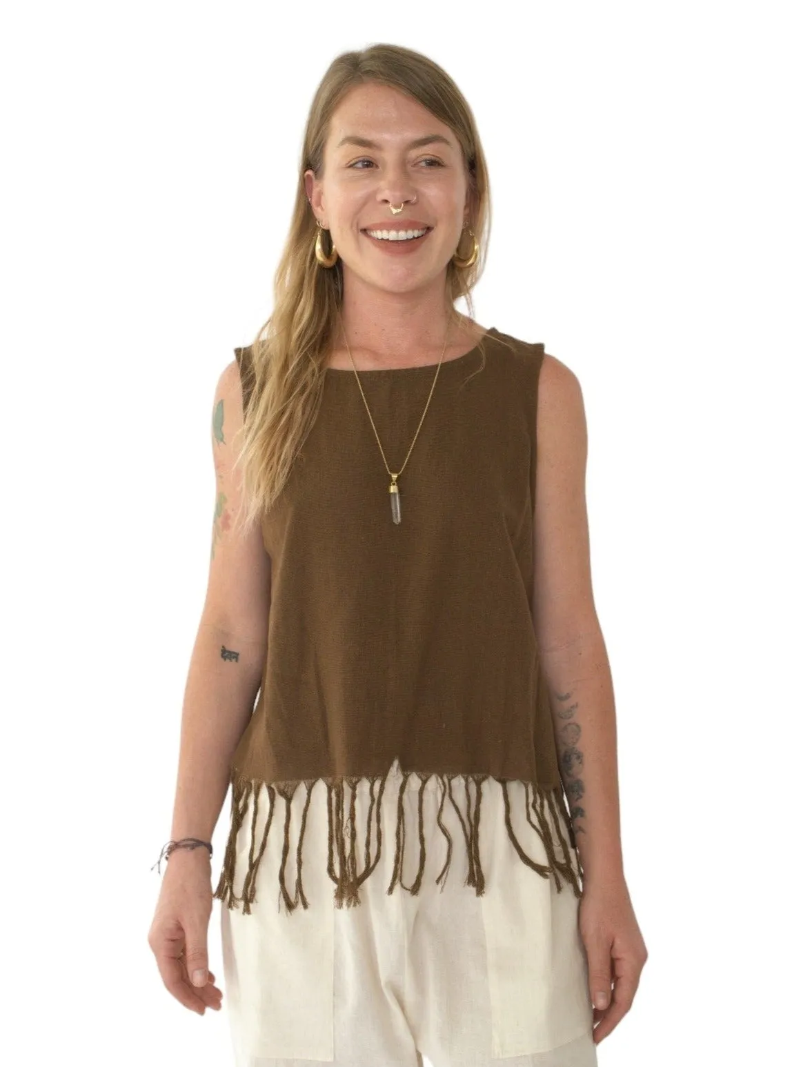 Organic Cotton Sleeveless Fringe Tops (Multiple Colors)