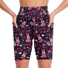 Pink Minnie Women's Knee Length Athletic Yoga Shorts With Pockets