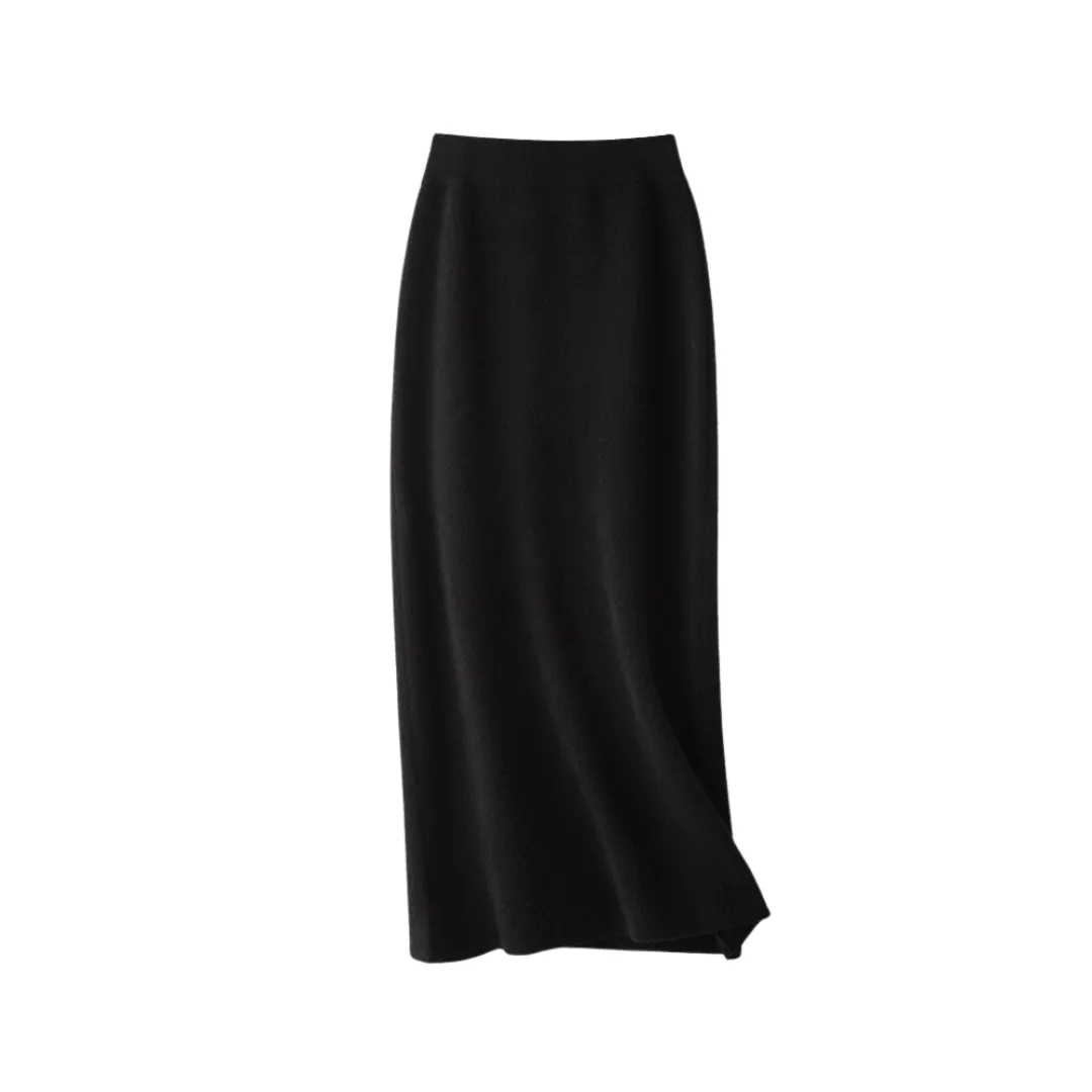 Pre Order:  Solid High Waist Wool Knitted Midi Skirt