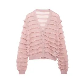 Pre Order: V-Neck Layered Ruffle Knitted Cardigan