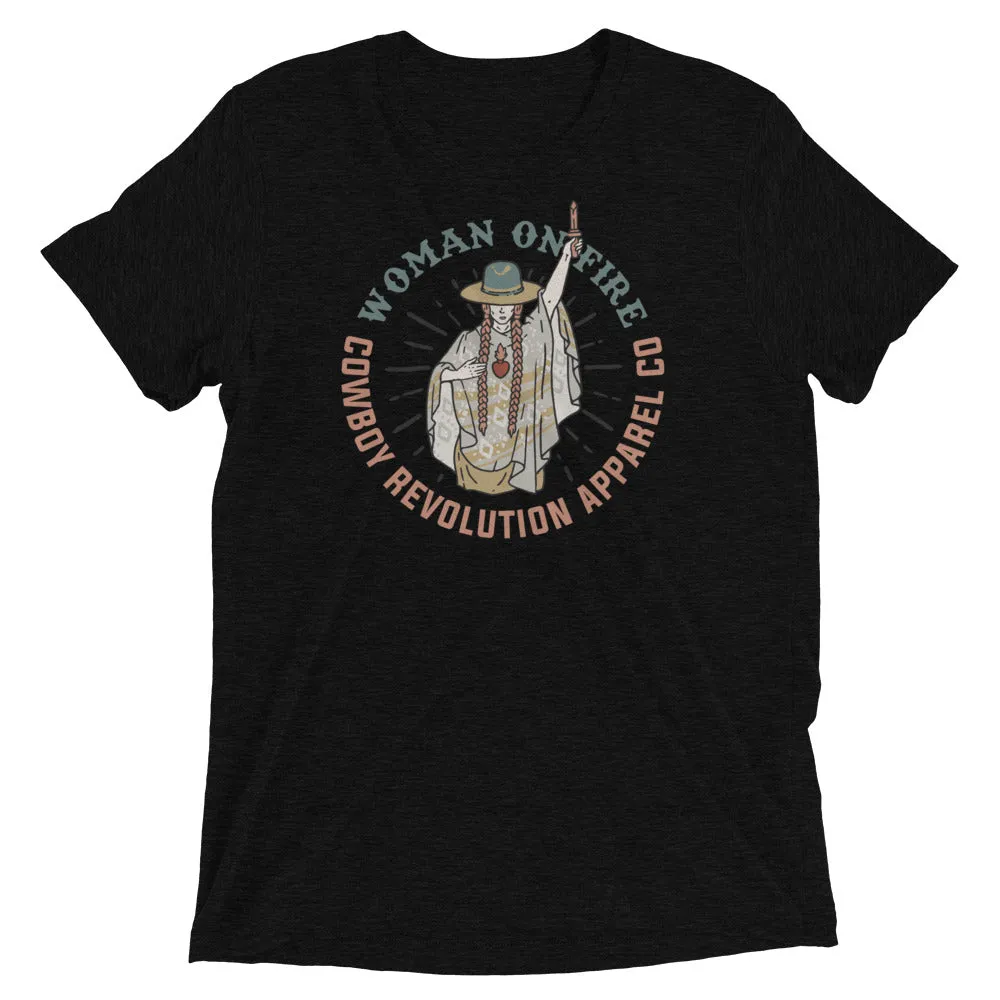 "Woman On Fire" Cowboy Revolution Unisex Short Sleeve Tri-Blend Tee