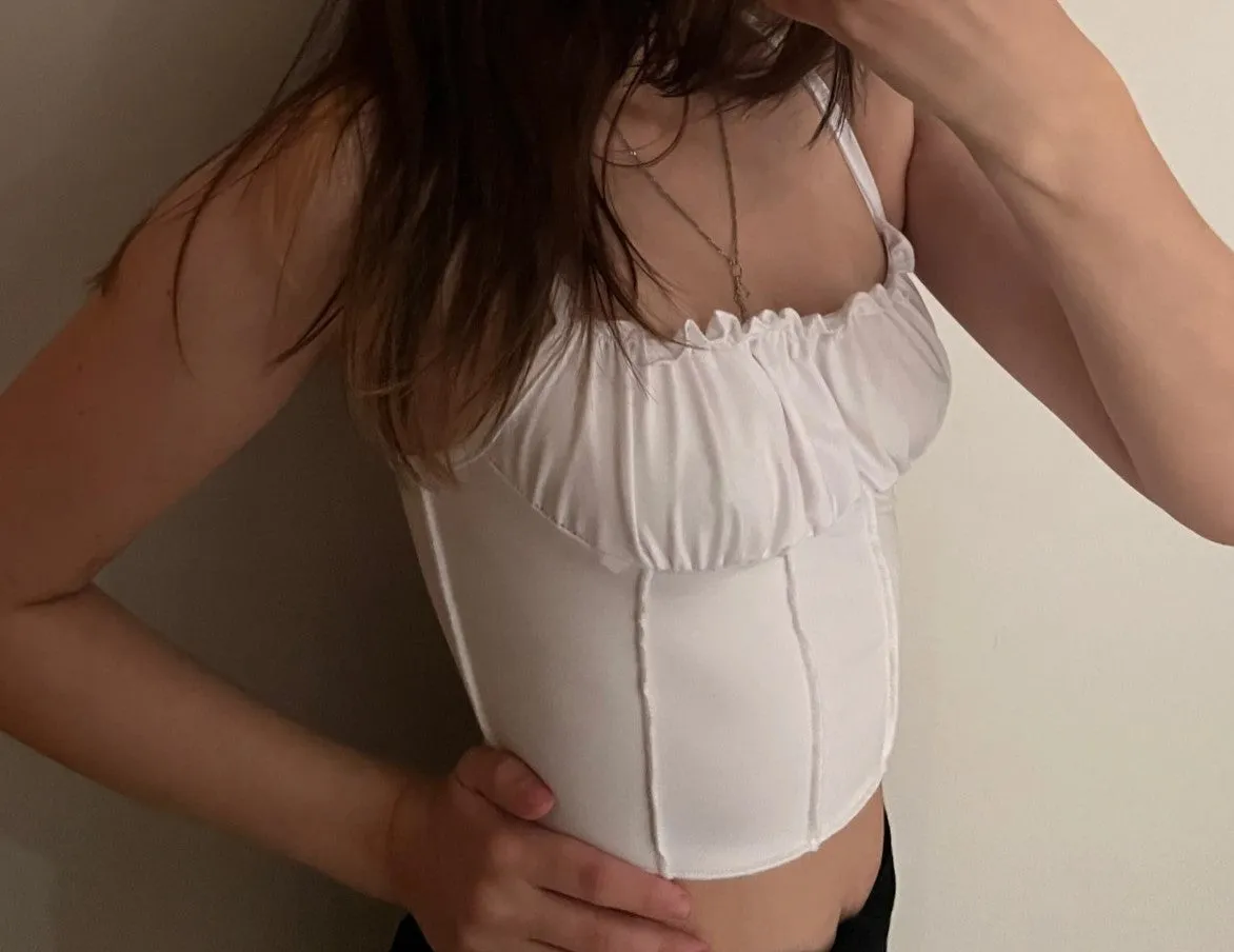 Ruffles Ruched Slim Crop Top/Spaghetti Tank Top