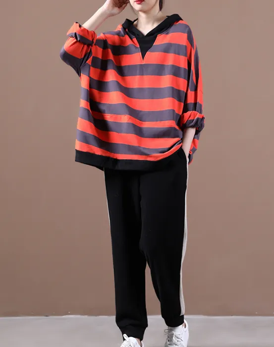 Stripe Sweater Autumn Women Cotton Tops Women Coat Loose Style H9506