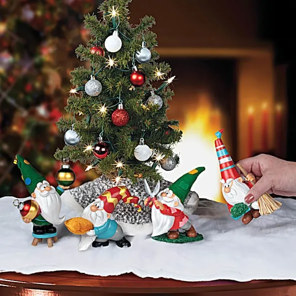 The Ashton-Drake Galleries The Christmas Tree Gnome Figure Collection Issue #1: Bauble and Bolster Gnomes Handcrafted Resin Gnomes with Story Cards & Fabric Accents 4-Inches