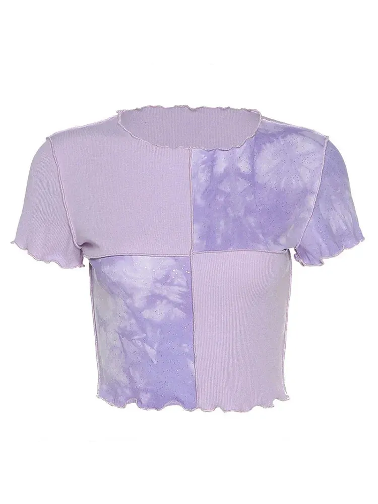 Tie Dye Sequin Patchwork Crop Top