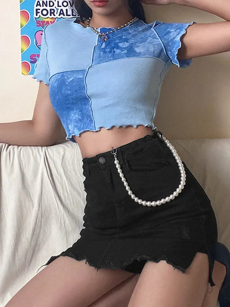 Tie Dye Sequin Patchwork Crop Top