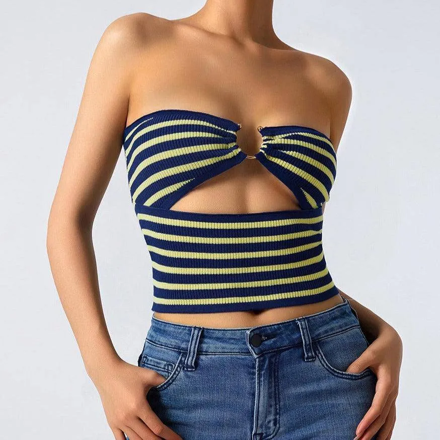 Toni Strapless Hoop Linked Striped Crop Top