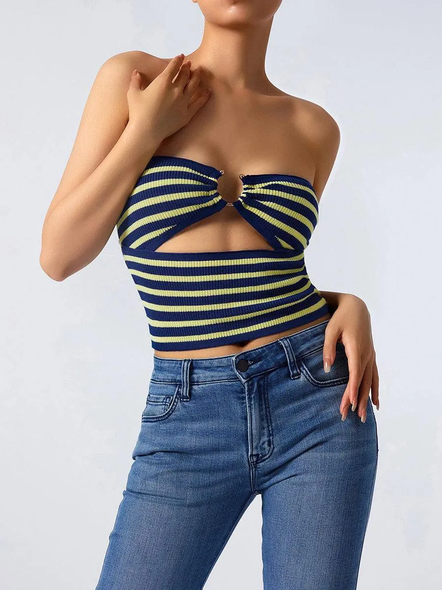 Toni Strapless Hoop Linked Striped Crop Top