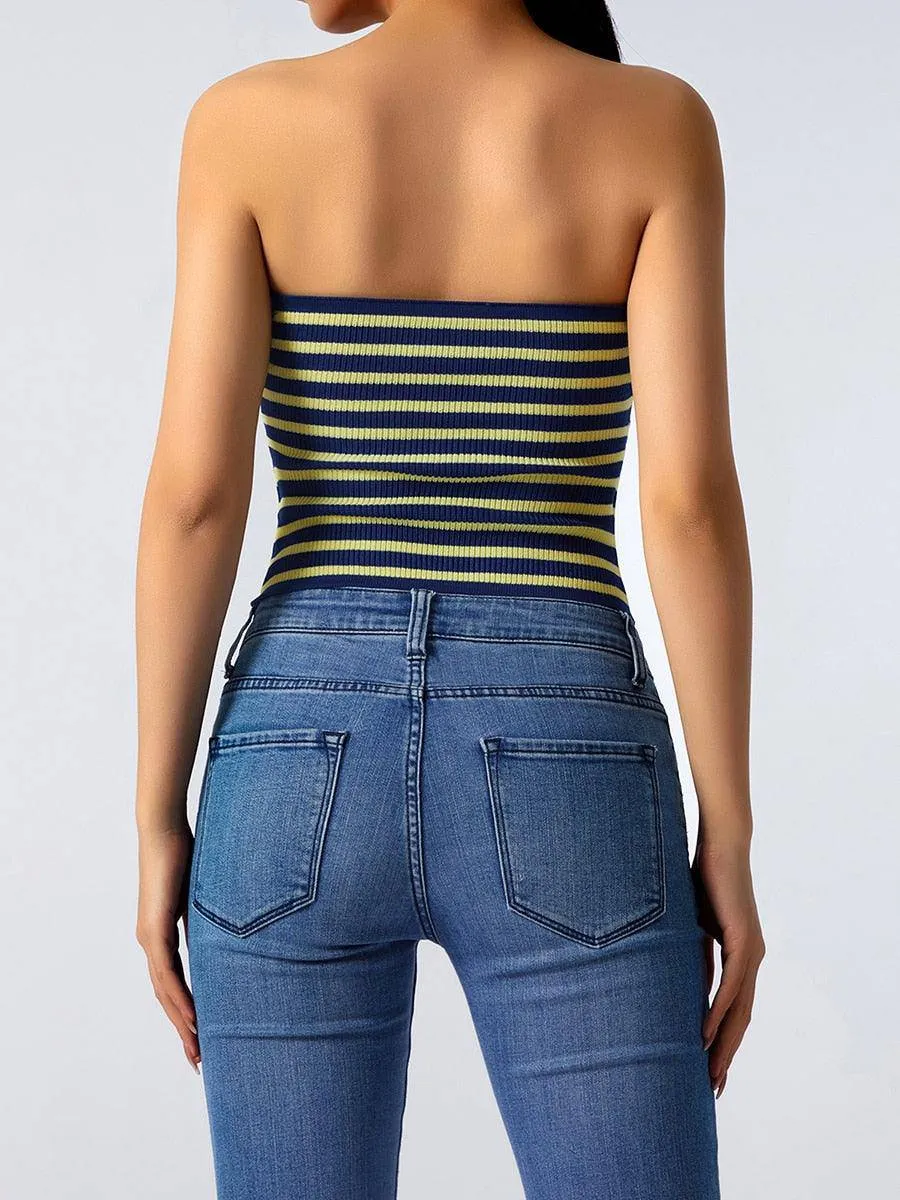 Toni Strapless Hoop Linked Striped Crop Top