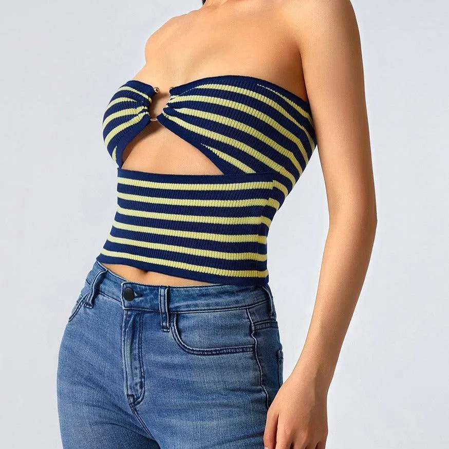 Toni Strapless Hoop Linked Striped Crop Top