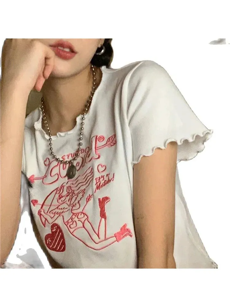 Vintage Female Crop Top Tee - Short Sleeve Streetwear