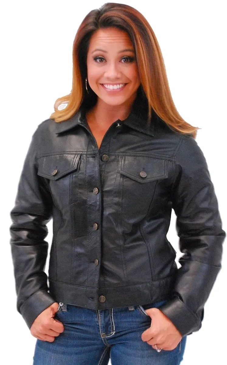 Women's Lightweight Soft Leather Jean Jacket w/Zip Out #L71BTZK ()