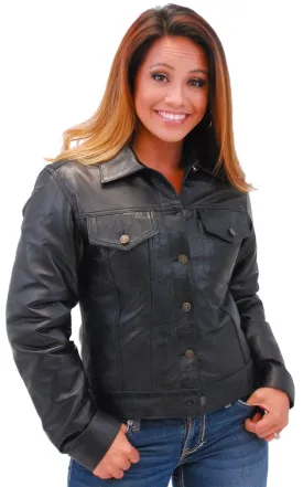 Women's Lightweight Soft Leather Jean Jacket w/Zip Out #L71BTZK ()