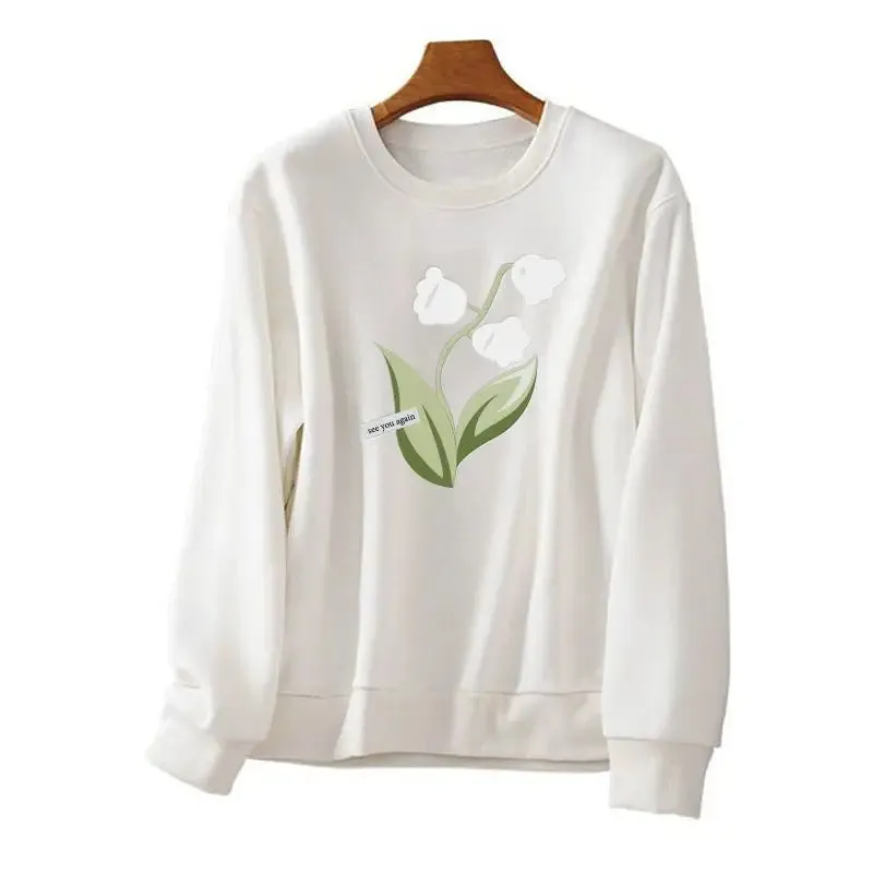 Women's Printing Flower Sweater Spring and Autumn 2023 New Fashion Round Neck Age Reducing All-match Slim Long Sleeve Top