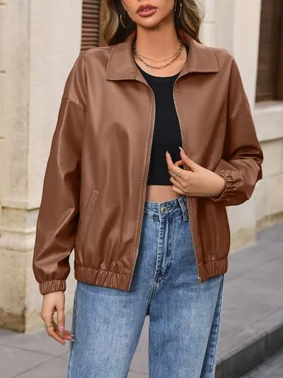 Zip Up Dropped Shoulder Jacket